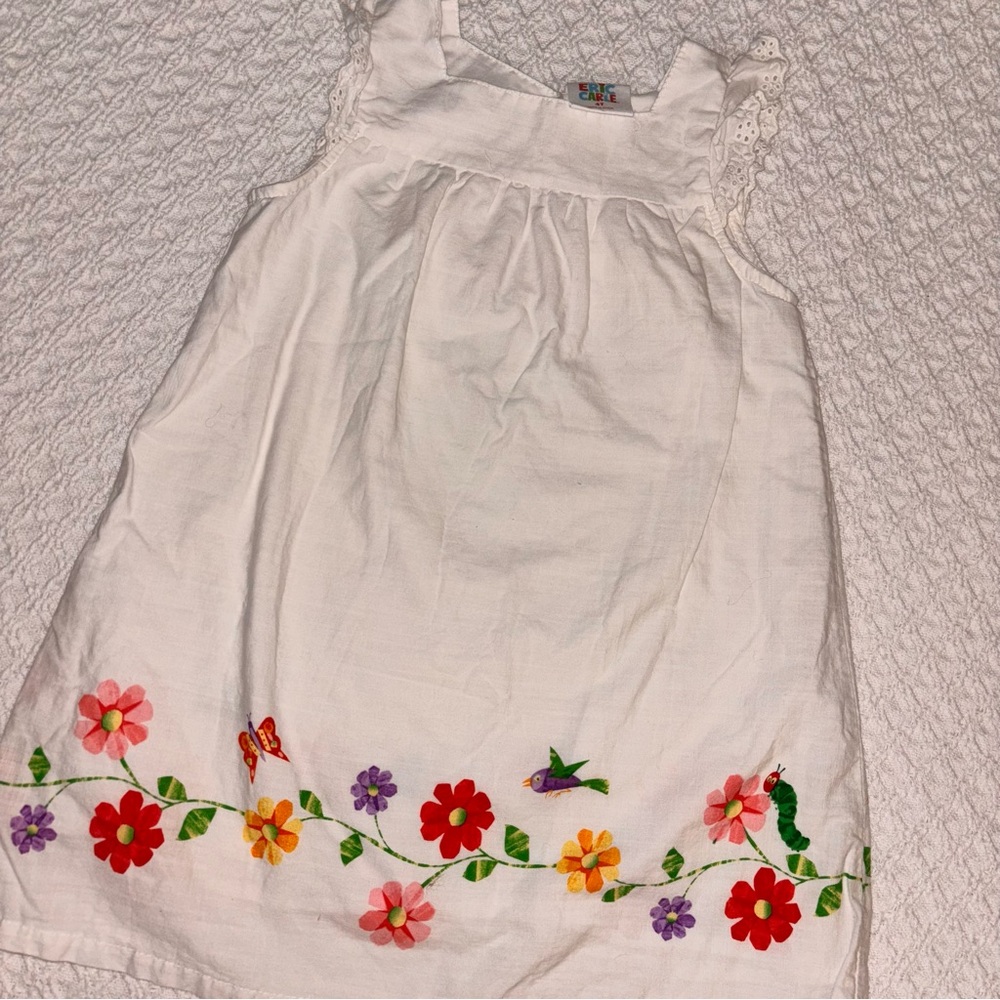 World of Eric Carle 4T white flutter sleeve dress floral detail and eyelet